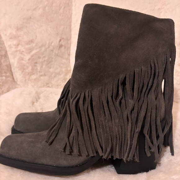 Steve Madden Shoes - Steve Madden Pia Fringe Suede Ankle Boots - Gray Brand New